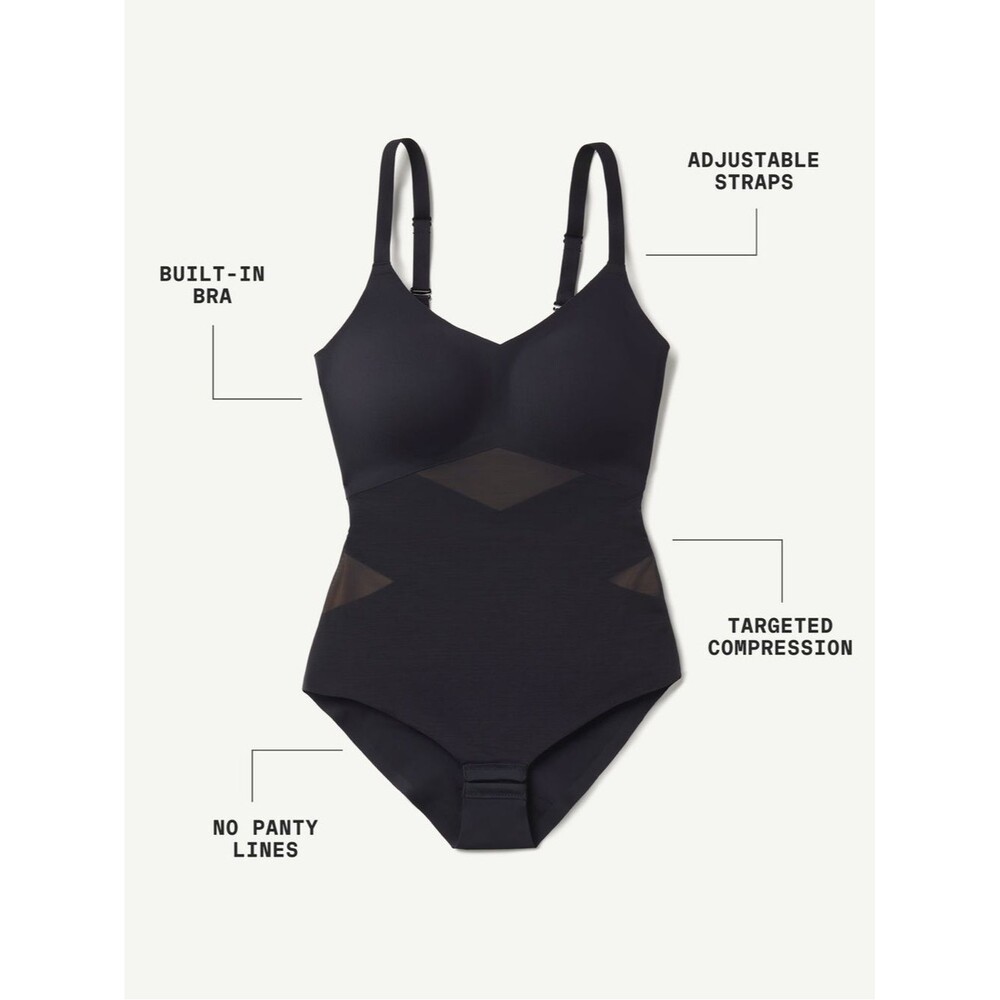 Honeylove Black Seamless Shaping Bodysuit with Built-In Bra